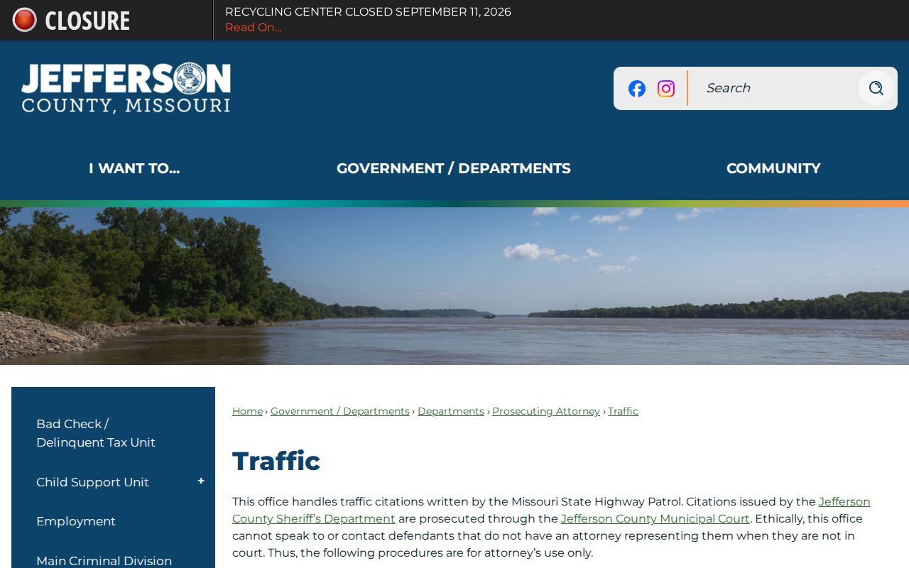 Jefferson County traffic citation routing page