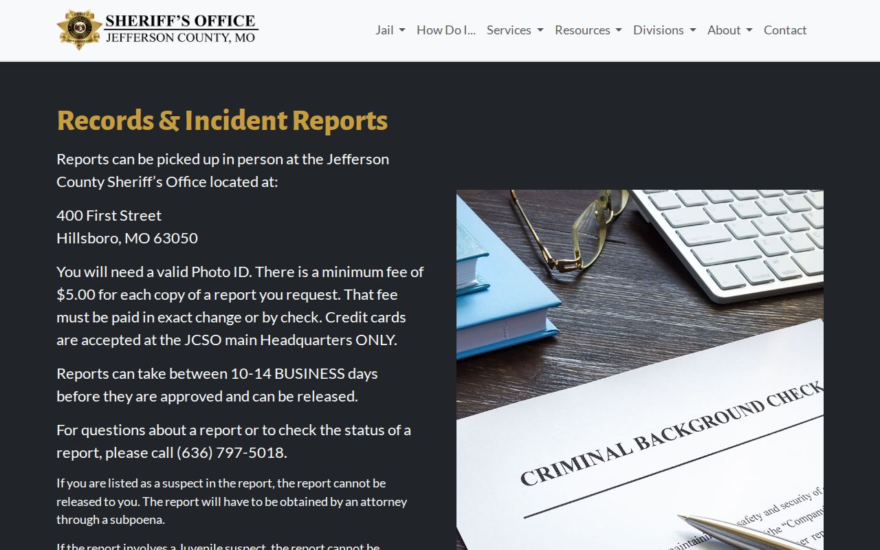 Jefferson County Sheriff records request page